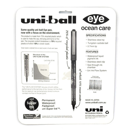 8 x Uni-Ball Rollerball Pen Blue Liquid Ink 0.7mm Stainless steel tip UB157