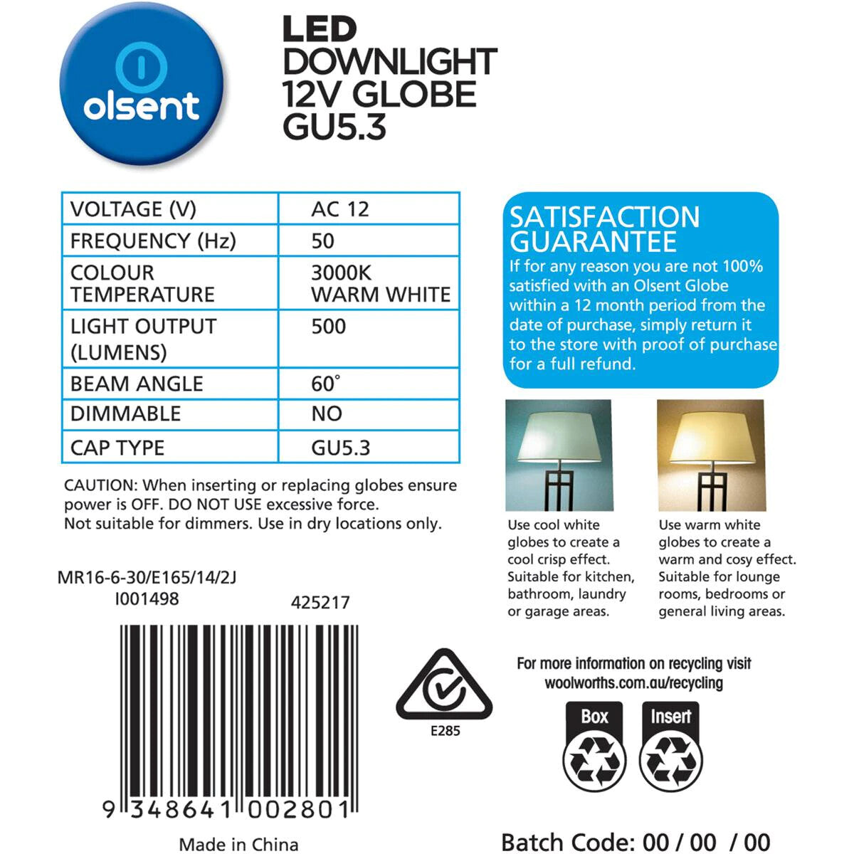 4 GU5.3 MR16 6w LED Recessed Lighting Downlight 500 Lumen 3000K Warm White Globe