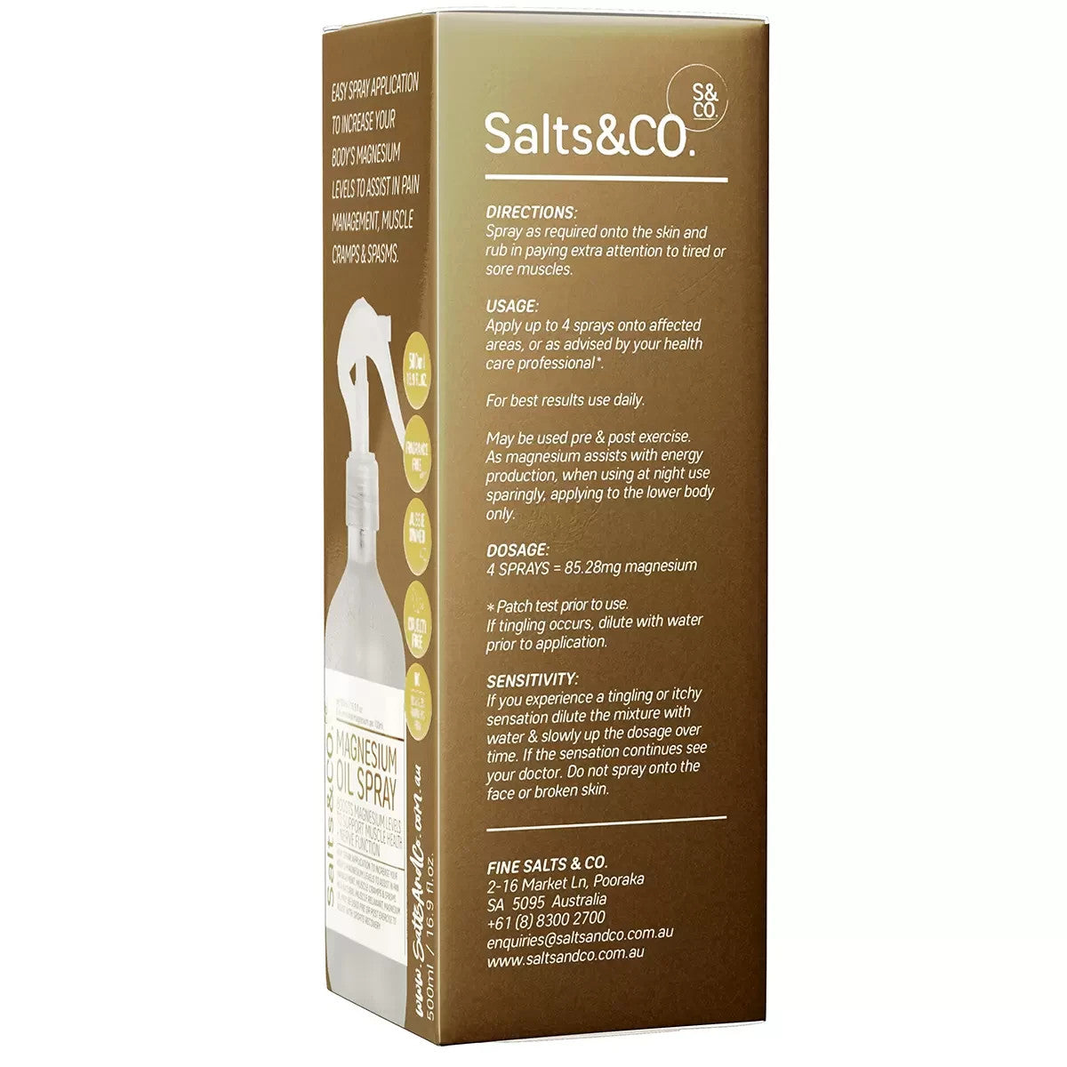 Salts & Co Boost Magnesium Oil Spray Muscle Health Nerve Function Wellness 500ml