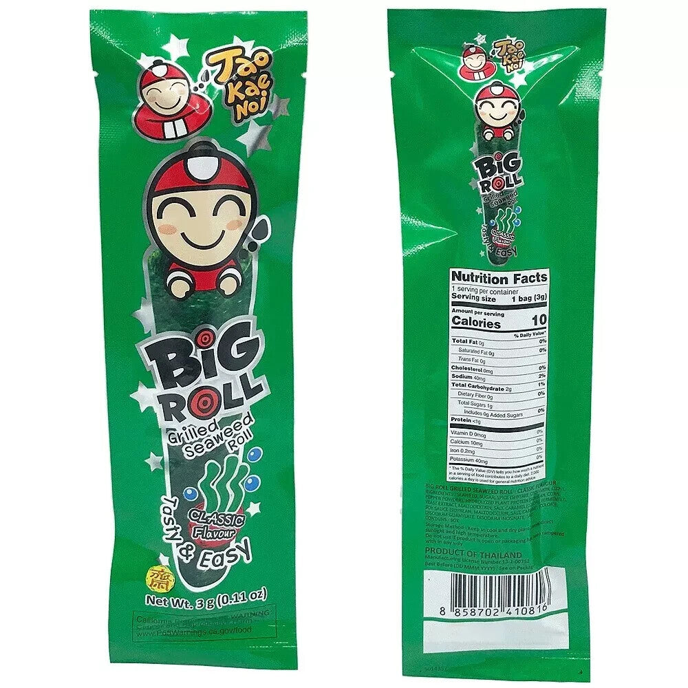 30 x 3g Tao Kae Noi Big Roll Grilled Seaweed Roll Snack Individually Wrapped