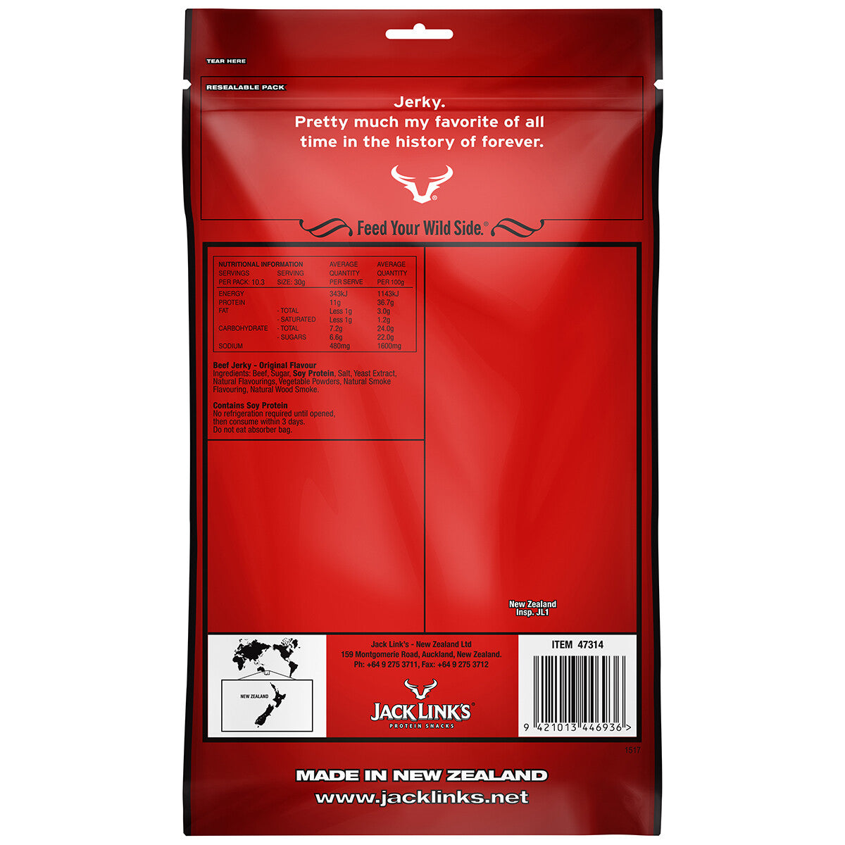 Jack Link's Original Beef Jerky Slow Cook Protein Snack Natural Ingredient 310g