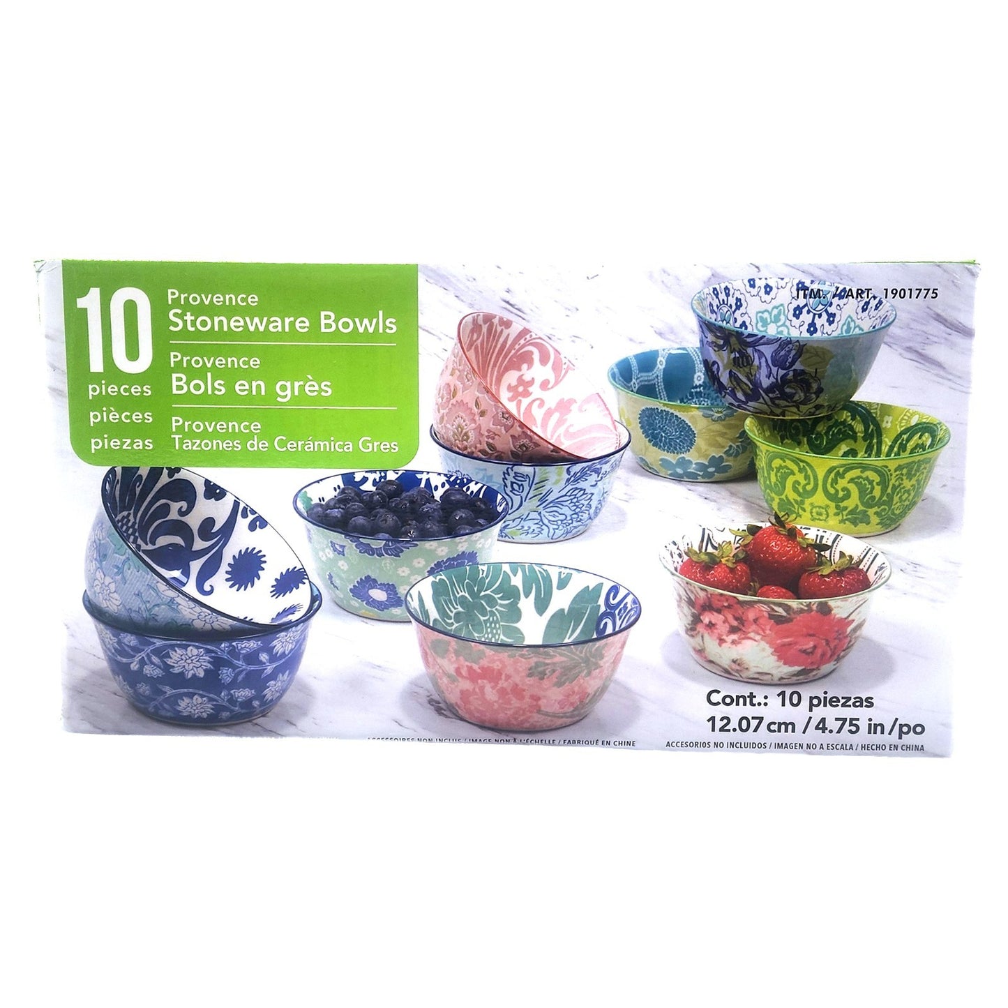 10 Provence Stoneware Rice Ice Cream Soup Cereal Snack 12cm Decorated Bowls Set