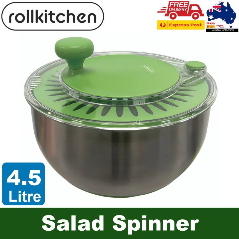 Rollkitchen 4.5L Stainless Steel Salad Spinner Spin Dry Multi-Use Lettuce Washer