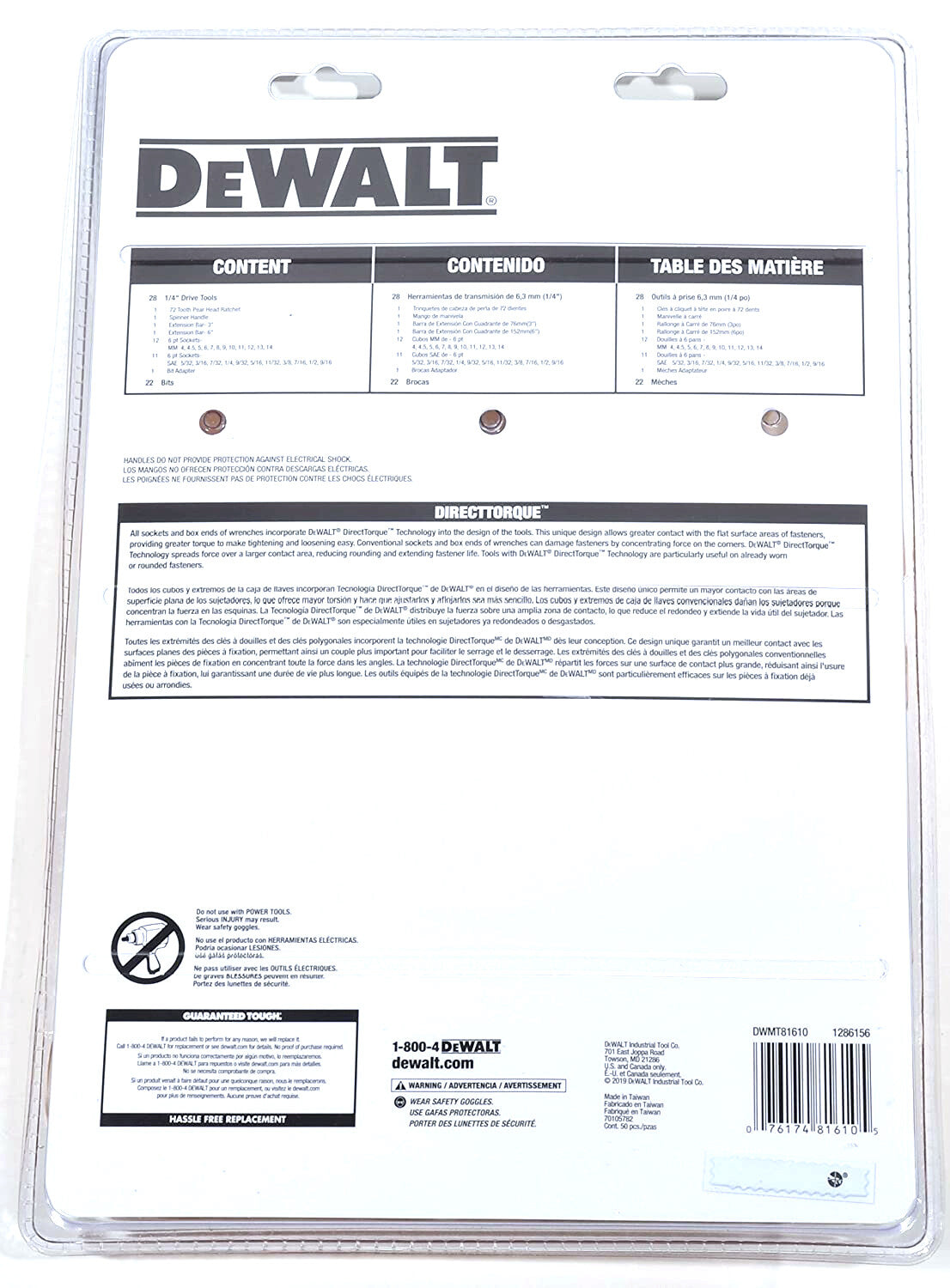 DeWALT  1/4" Drive 50 Piece Mechanics Socket Bits 72 Tooth Ratchet Tool Set Kit
