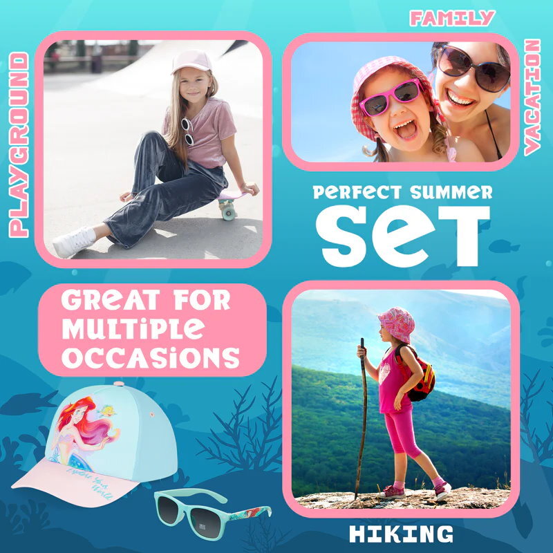 DISNEY 3pc Sunglasses, Cap & Drawstring Bag Set - Barbie, Frozen, Princess