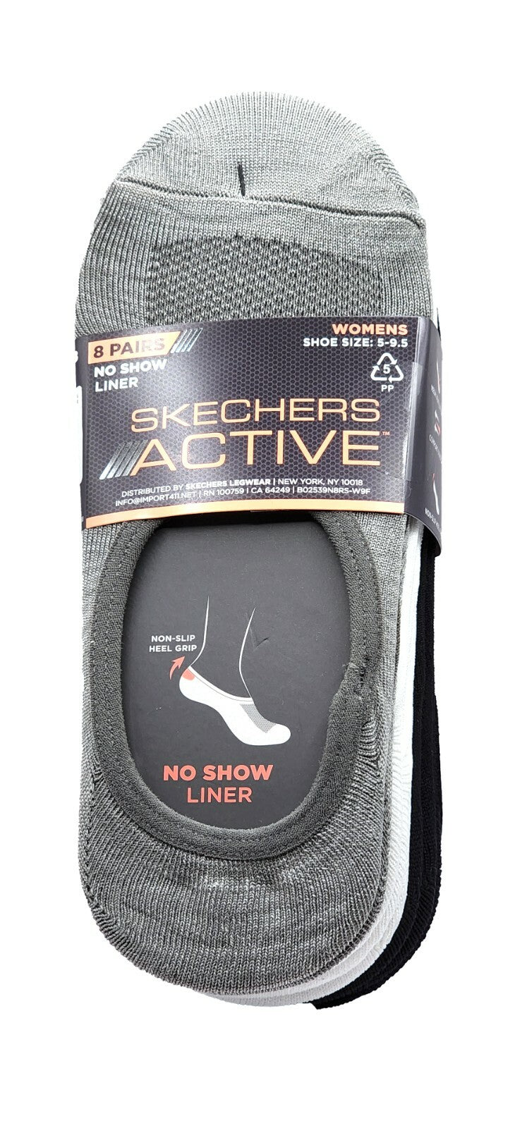 8 x Skechers Ladies Women No Show Liner Non-slip Heel Grip Active Sports Socks