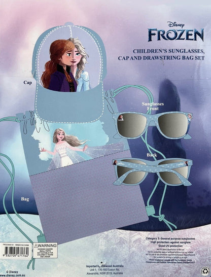 DISNEY 3pc Sunglasses, Cap & Drawstring Bag Set - Barbie, Frozen, Princess