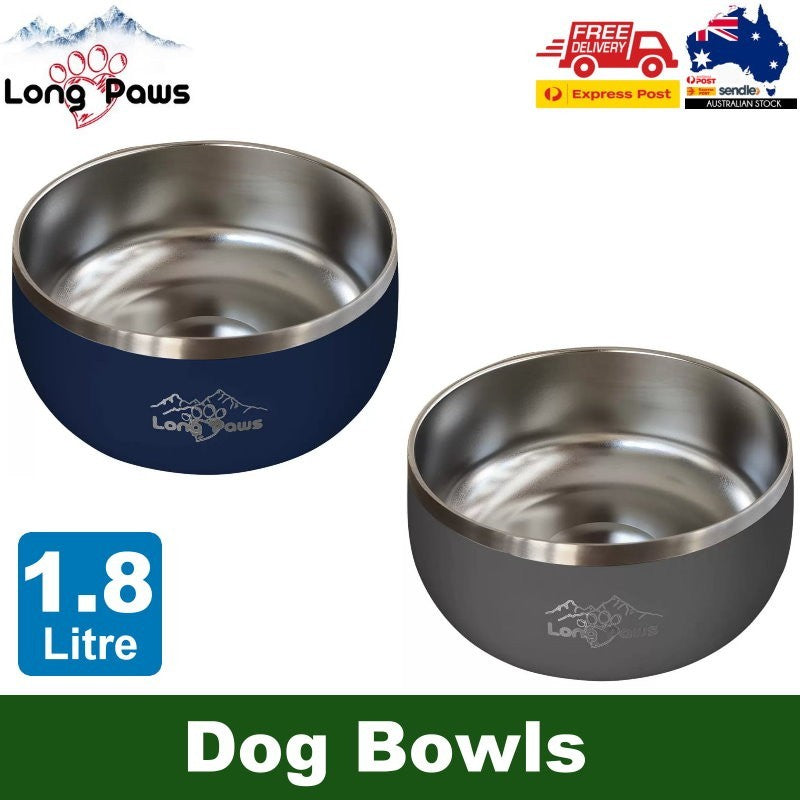 Long Paws Lunar Dog Bowls 1.8L Stainless Double-Wall Metal for Food & Water