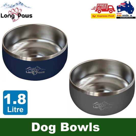 Long Paws Lunar Dog Bowls 1.8L Stainless Double-Wall Metal for Food & Water