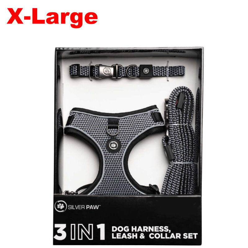 Silver Paw 3-in-1 Dog Collar, Leash & Harness Set - UV & Cold Alerts, Adjustable