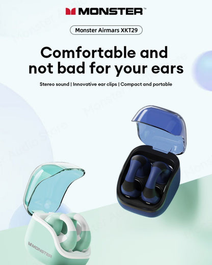 MONSTER Airmars Wireless Sports Earbuds Ear Clip Headphones Noise Cancelling