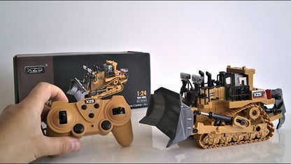 XZS 1:24 360° Rotation 9CH 2.4G RC Bulldozer Toy w/ Sound, Light, Alloy Bucket