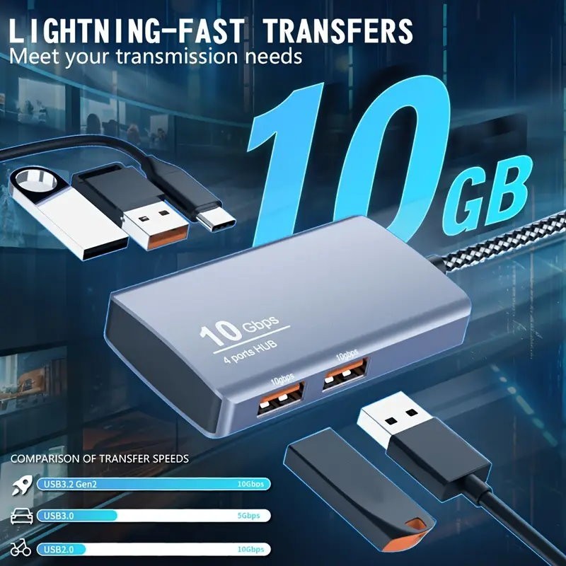 Universal 5-in-2 USB 3.2 Gen2 10Gbps Hub Splitter with 4x USB 3.2 + 1x USB C