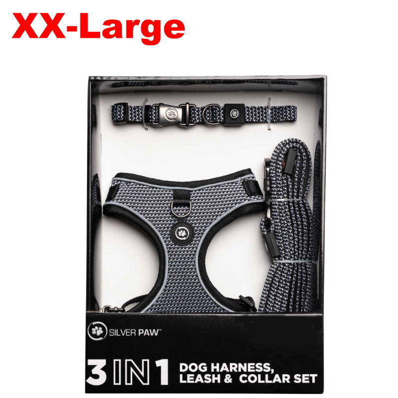 Silver Paw 3-in-1 Dog Collar, Leash & Harness Set - UV & Cold Alerts, Adjustable