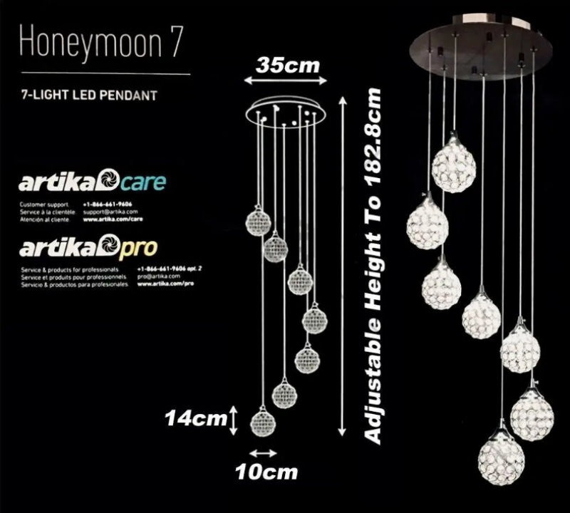 Artika Honeymoon Pendant LED Fixture Ceiling Light w/ 7 LED Pendants Adjustable