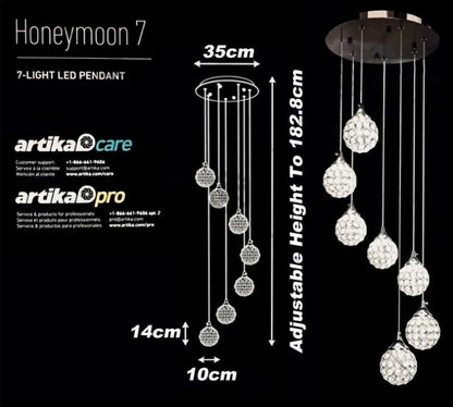 Artika Honeymoon Pendant LED Fixture Ceiling Light w/ 7 LED Pendants Adjustable