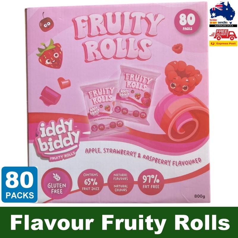 Iddy Biddy 80-Pack Apple Strawberry/Raspberry Flavour Fruity Rolls 800g -Express