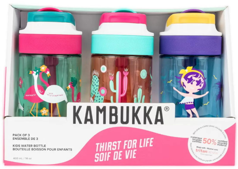 Kambukka 3-Pack Lagoon 400mL Kids Water Bottles Leakproof, Shockproof, BPA Free