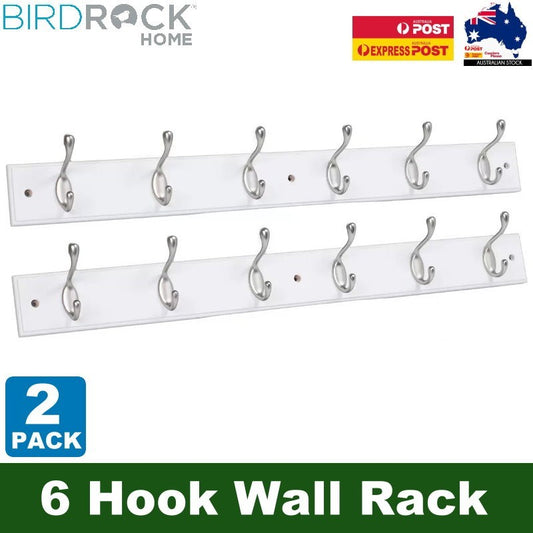 BirdRock Home 2-Pieces Hook Rails 27" Wall Mounted 6 Satin Nickel Hook Wall Rack
