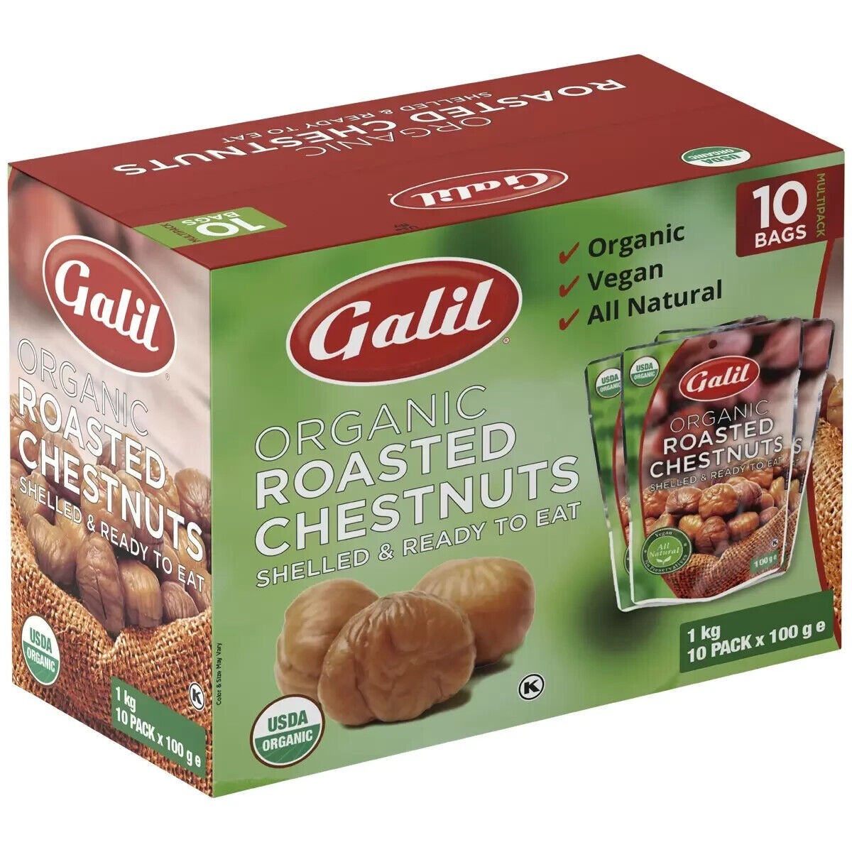 Organic Roasted Chestnuts 10x100g Shelled & Ready to Eat Snack Vegan Gluten Free