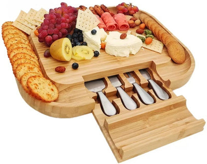 Carrara Bamboo Cheese Board 43 x 33 cm w/ 4 Stainless Steel Knife Serving Tools