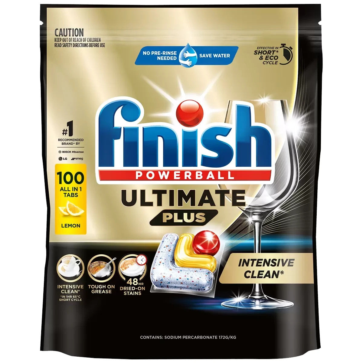 Finish Powerball Ultimate Plus Deep Clean Shine 100 Dishwashing Tablets Lemon