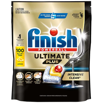 Finish Powerball Ultimate Plus Deep Clean Shine 100 Dishwashing Tablets Lemon