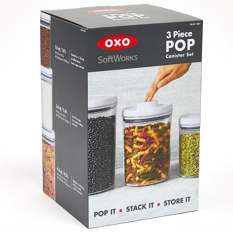 OXO SoftWorks 3-Piece Airtight POP Round Canister Set - 1.8 L, 2.8 L and 4.2 L