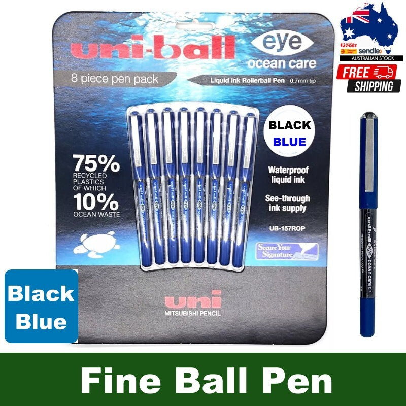 Uni-Ball Eye Ocean Care Rollerball Pen Blue/Black Liquid Ink 0.7mm - UB157