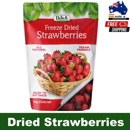 DJ&A Freeze Dried Strawberries 100g - Ready to Eat, All Natural, Plant Based