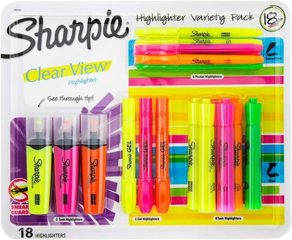 Sharpie 18-Pack Highlighter Variety Pack Clear View Gel Pocket Tank Mixed