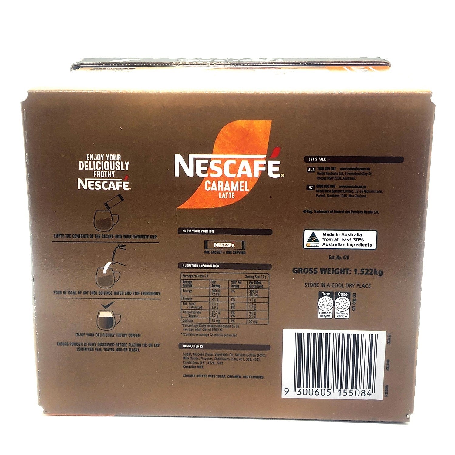 Nescafe Caramel Latte 78 x 17g Instant Coffee Stick Creamy & Frothy Sachets Box