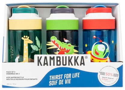 Kambukka 3-Pack Lagoon 400mL Kids Water Bottles Leakproof, Shockproof, BPA Free