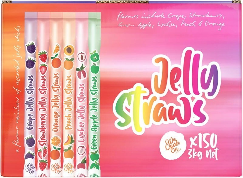 We Crush On 150-Pack 6 Fruit Jelly Straws Sticks 3kg Fun & Fruity Chewy Treats