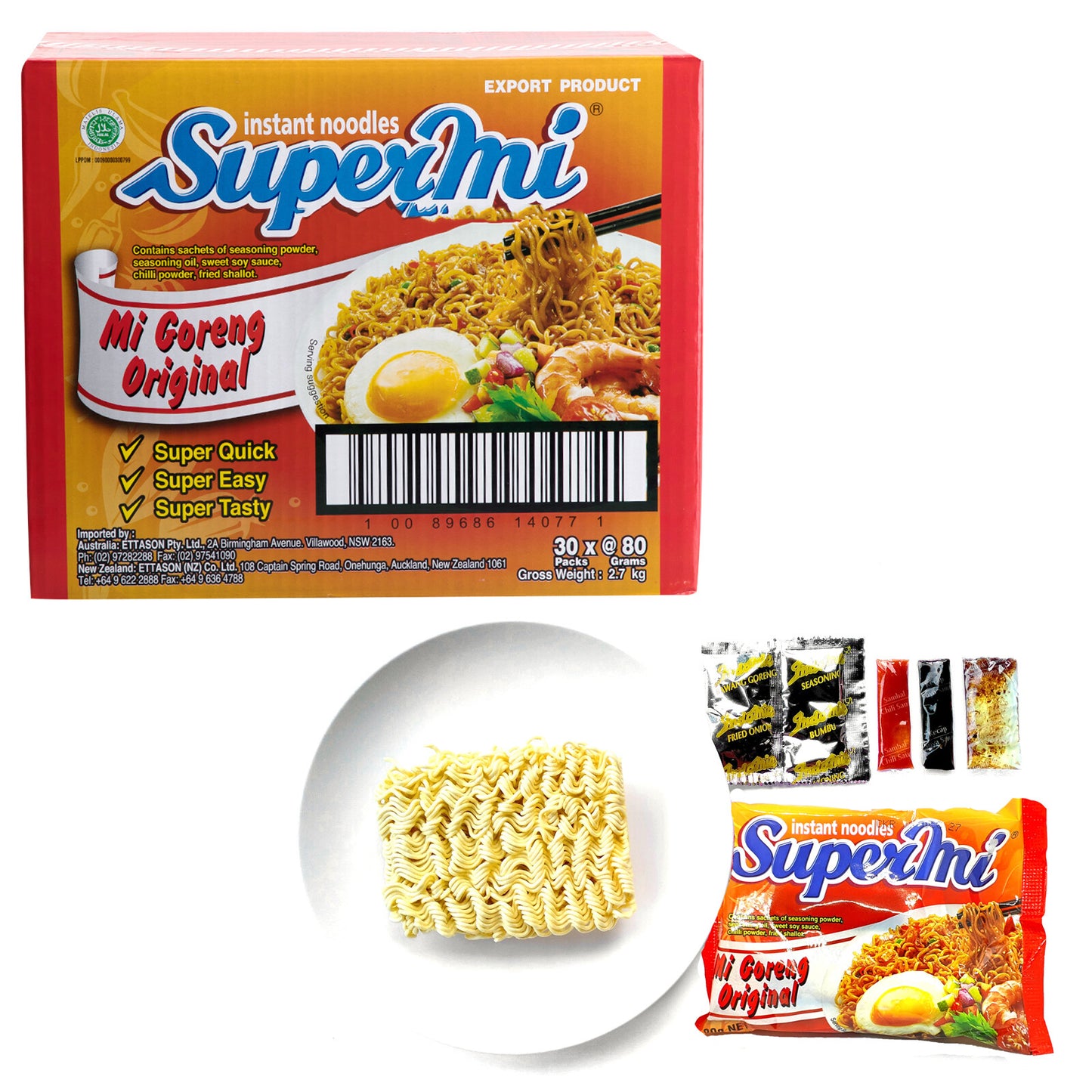 30 x 80g Indofood Indonesian Mi Goreng Original SuperMi Instant Fried Noodles