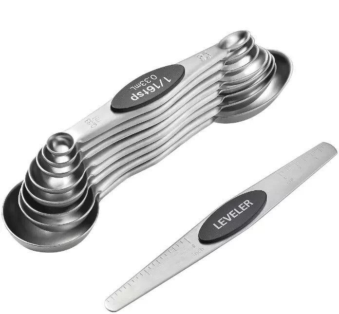 Stainless Steel Magnetic Measuring 6 x Cups & 8 x Spoons with Leveler 15 pcs Set