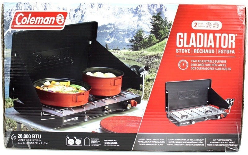Coleman Gladiator Propane Gas 2 Adjustable Burner Camping Stove with 3/8" Hose