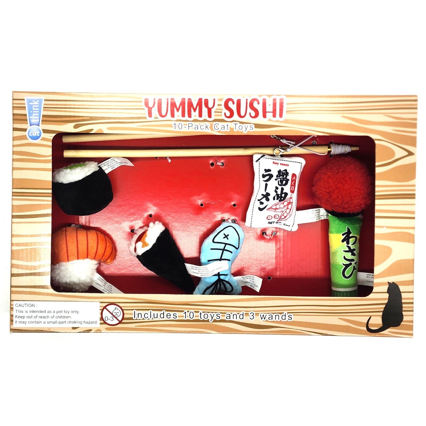 Yummy Sushi Catnip Toys 7 Piece Set with 2 Wands for Cats Soft Toy Playtime Fun