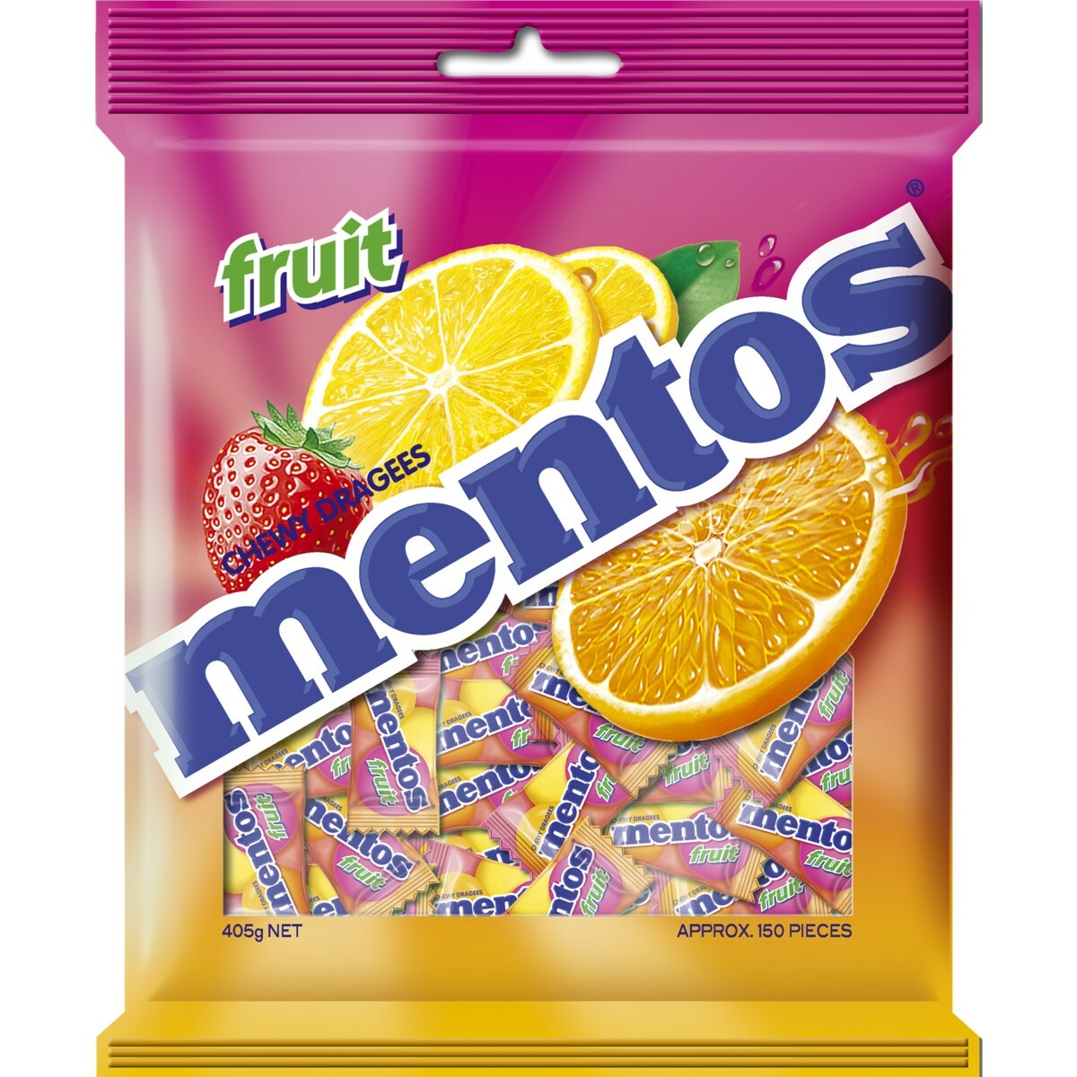Mentos Fruit Chews Dragee Candy Lollies Home Office 405g Bag Fresher Breath Mint