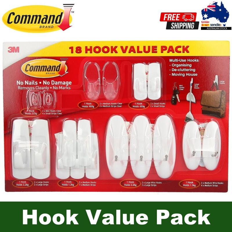 3M Command 18pc Hooks Value Pack Utility Adhesive Damage Free Hanging Hooks