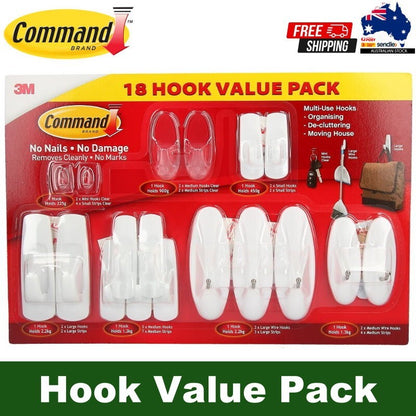 3M Command 18pc Hooks Value Pack Utility Adhesive Damage Free Hanging Hooks