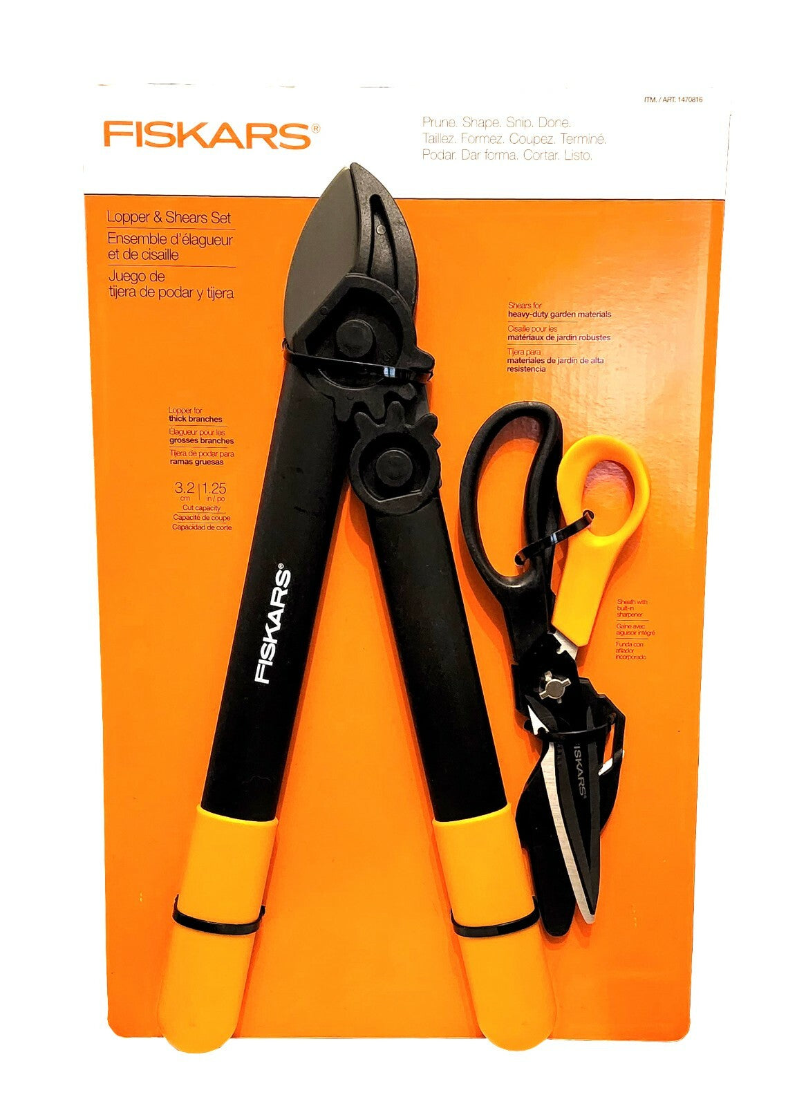 Fiskars Heavy Duty Lopper & Shear Set – Branch Pruner with Built-in Sharpener