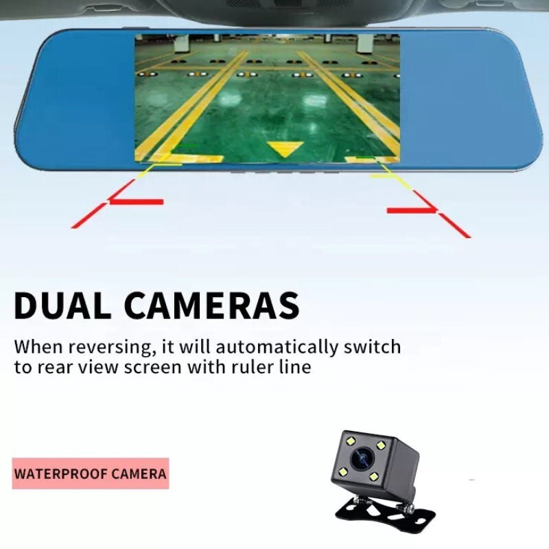 Anytek T600 10" Mirror Mounted Front & Rear Dash Camera Kit w/ Parking Monitor