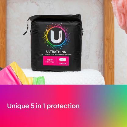 96 x U By Kotex Ultrathins Super Pads with Wings Dry Disposable Period Pads Box