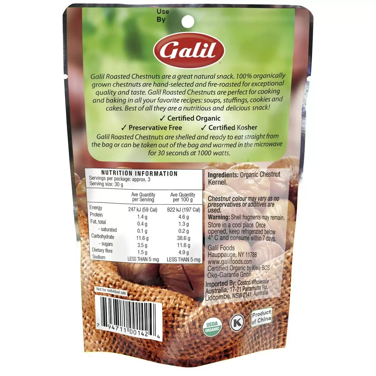 Organic Roasted Chestnuts 10x100g Shelled & Ready to Eat Snack Vegan Gluten Free