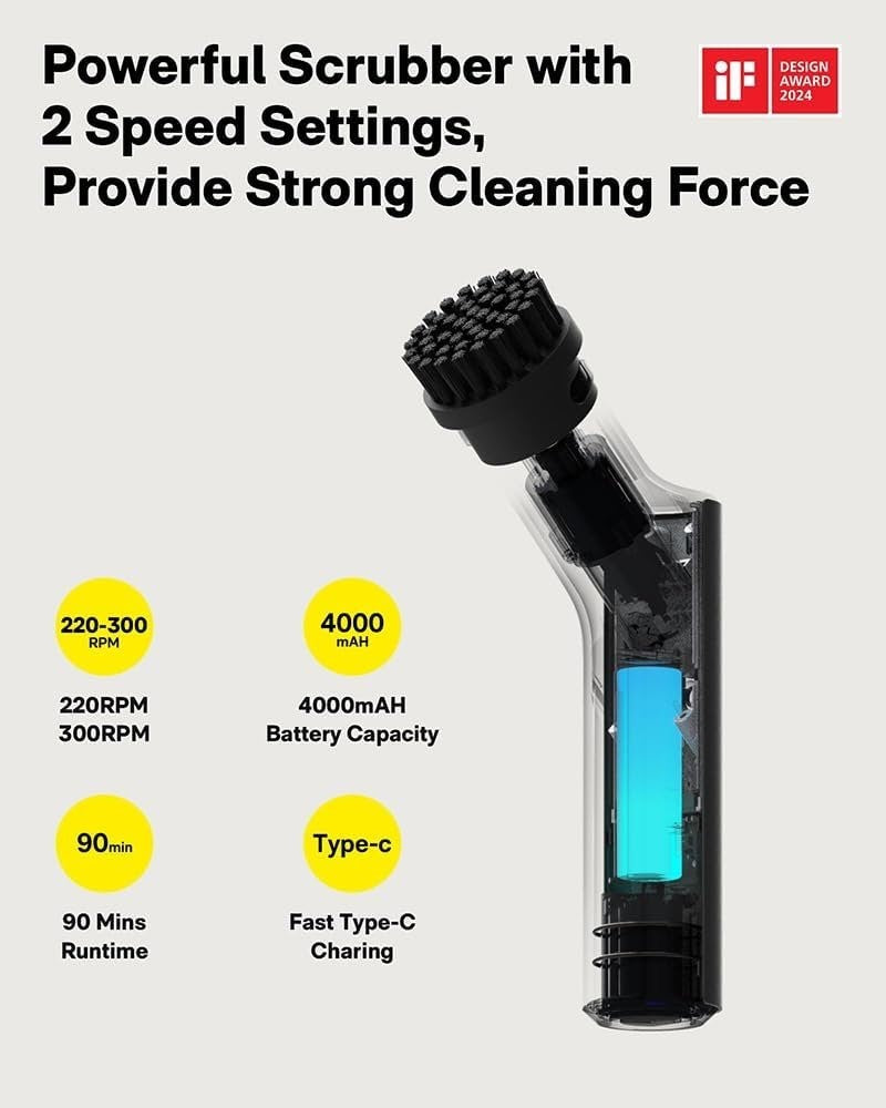 HOTO Cordless Electric Spin Scrubber Adjustable Angles with 6 Brush Heads