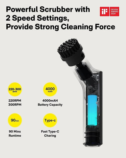 HOTO Cordless Electric Spin Scrubber Adjustable Angles with 6 Brush Heads