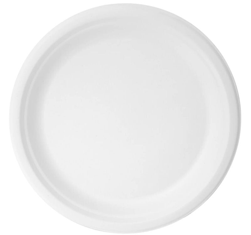 iECO 150-Pack 7" (18cm) Round White Bagasse Disposable Paper Plates Compostable