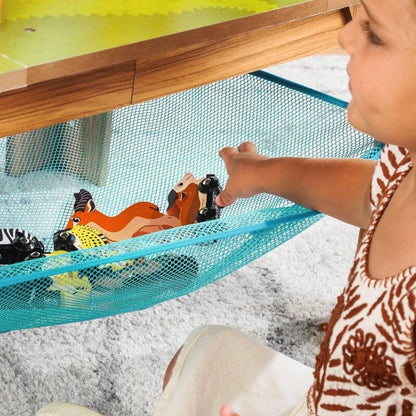 Kidkraft 52 Pcs Wooden Adventure Tracks Safari Run Play Table with Storage Net