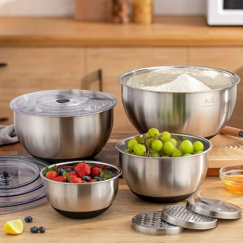 MIU 11-Piece 18/8 Stainless Steel Mixing Bowls Set with 4 Lids & 3 Graters